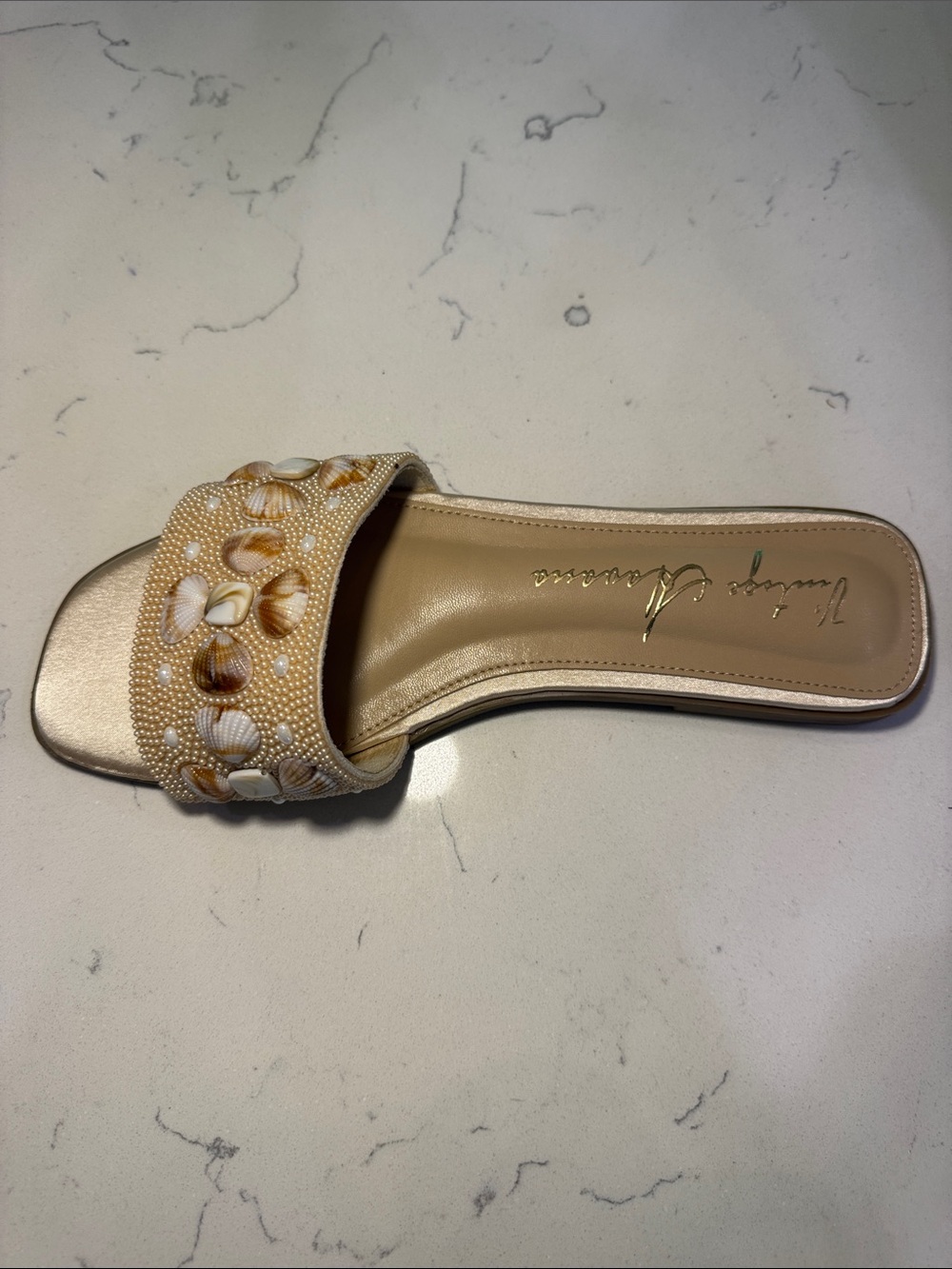 Vintage Havana Beige Beaded Shell Slide